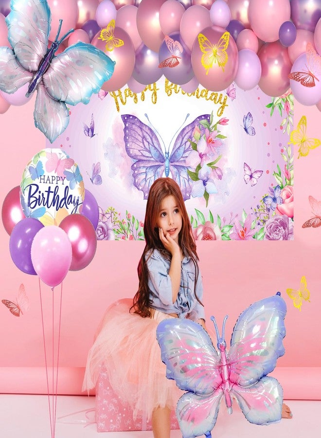BOLAKE 138PCS Butterfly Birthday Decorations for Girls, Butterfly Party Supplies Include Balloon Arch Butterfly Backdrop Foil Balloon 3D Butterfly Wall Decors Tablecloth Cake Topper Tassle - Image 4
